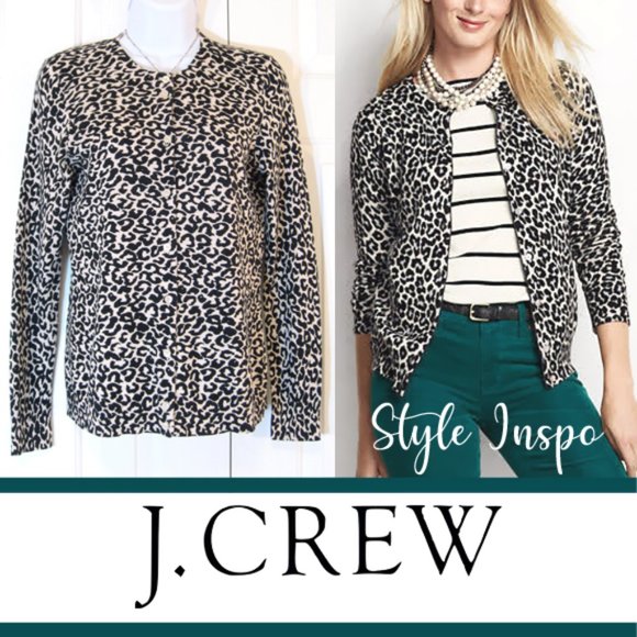 J. Crew | 'Caryn' Animal Printed Cotton Cardigan - Picture 1 of 9